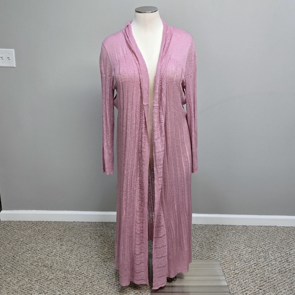 Women's Long Line Cardigan Sweater Plus Size 26 Pastel‎ Purple Pointelle Knit